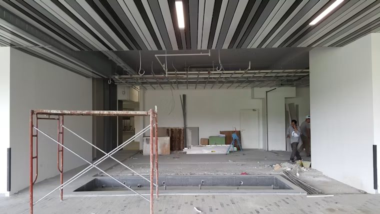 Unfinished interior during construction, before technology rough-in