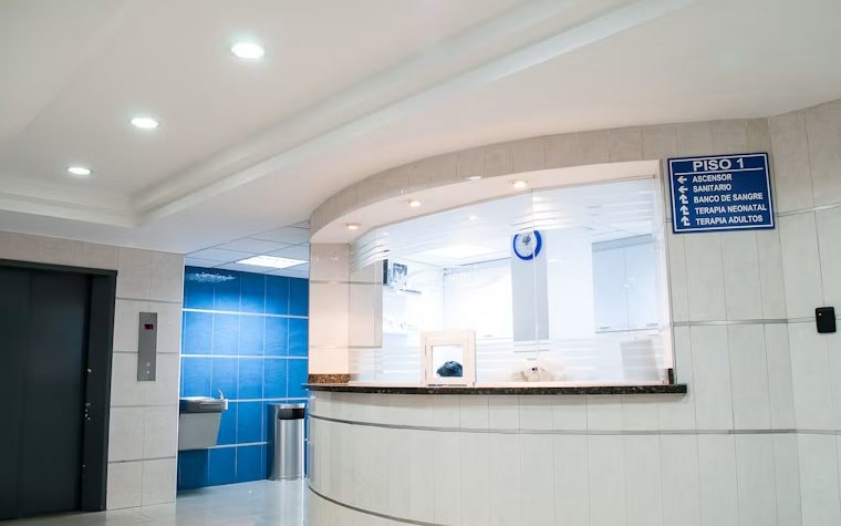Reception and waiting area of a multi-clinic healthcare facility